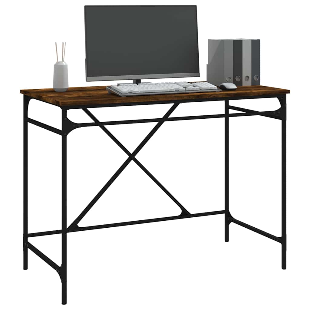 füstös tölgy színű szerelt fa és vas íróasztal 100 x 50 x 75 cm