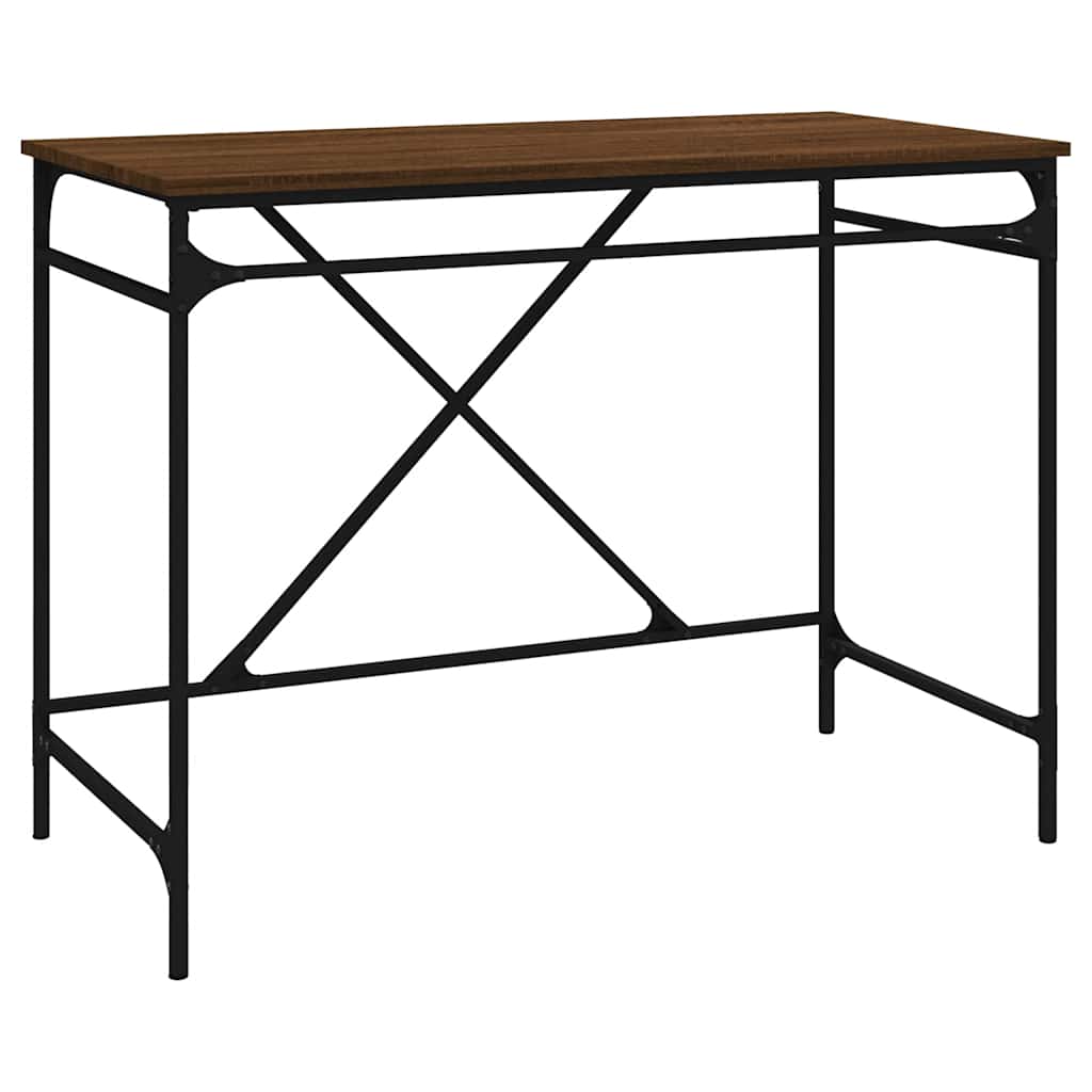 barna tölgyszínű szerelt fa és vas íróasztal 100x50x75 cm