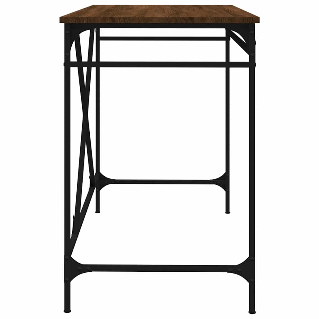 barna tölgyszínű szerelt fa és vas íróasztal 100x50x75 cm