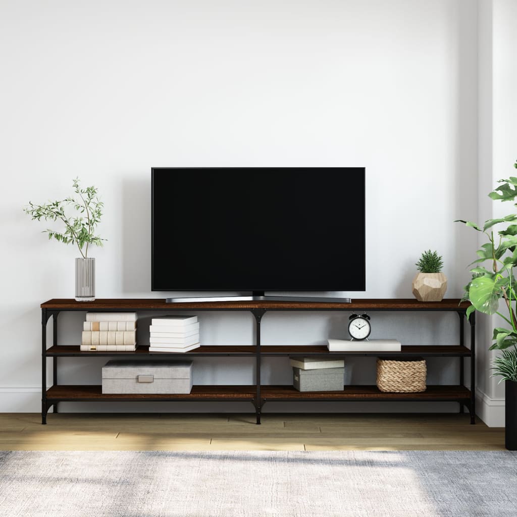 barna tölgyszínű szerelt fa és fém TV-szekrény 180x30x50 cm