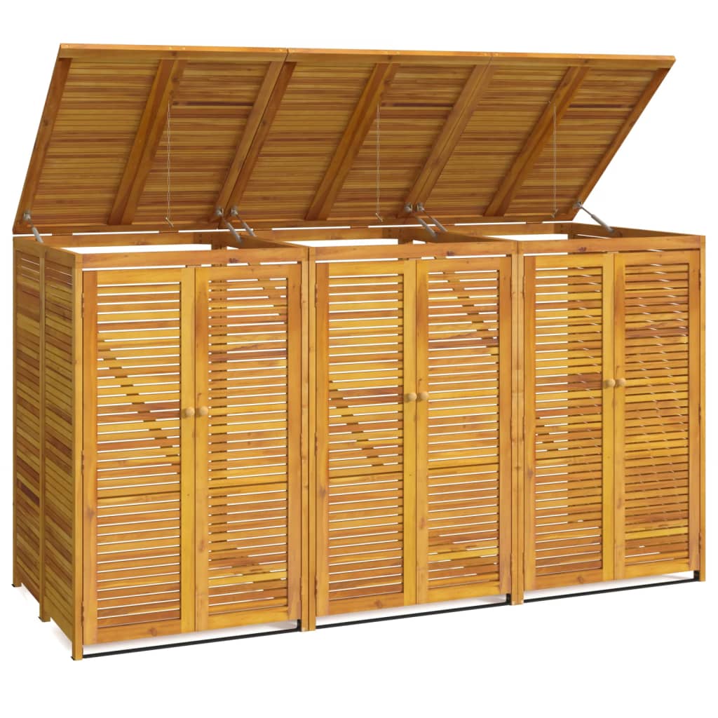 tömör akácfa tripla kukatároló 210 x 89 x 117 cm