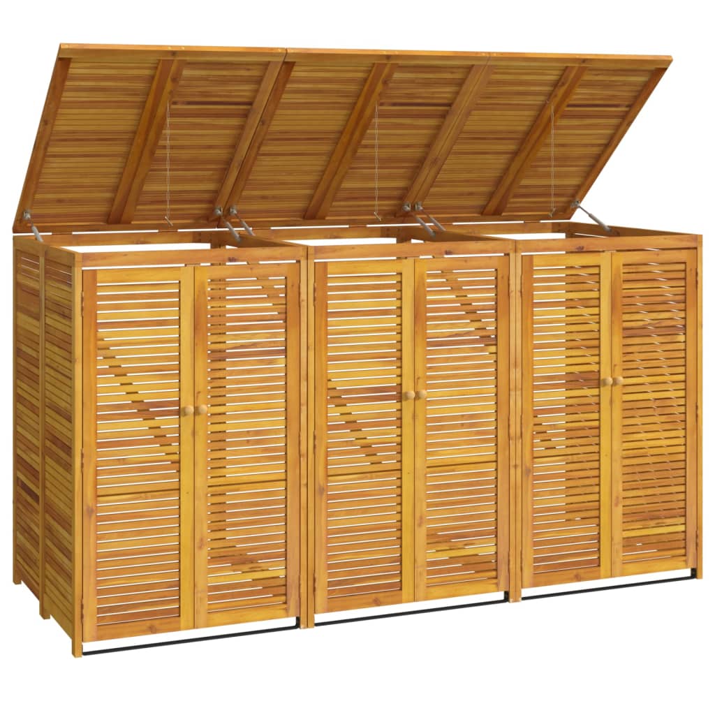 tömör akácfa tripla kukatároló 210 x 89 x 117 cm