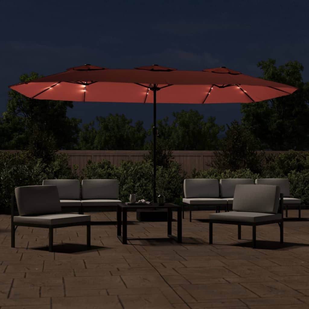 terrakotta dupla tetős LED-es napernyő 449x265 cm