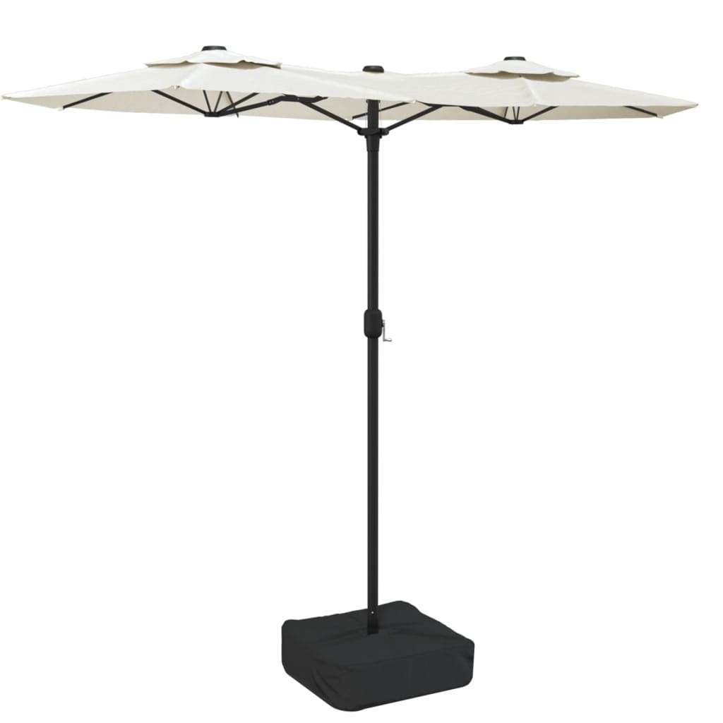homokfehér dupla tetős napernyő LED-ekkel 316x145 cm