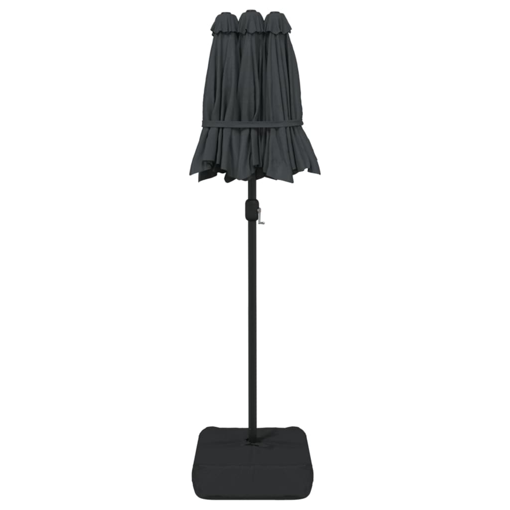 antracitszürke dupla tetős LED-es napernyő 316x145 cm