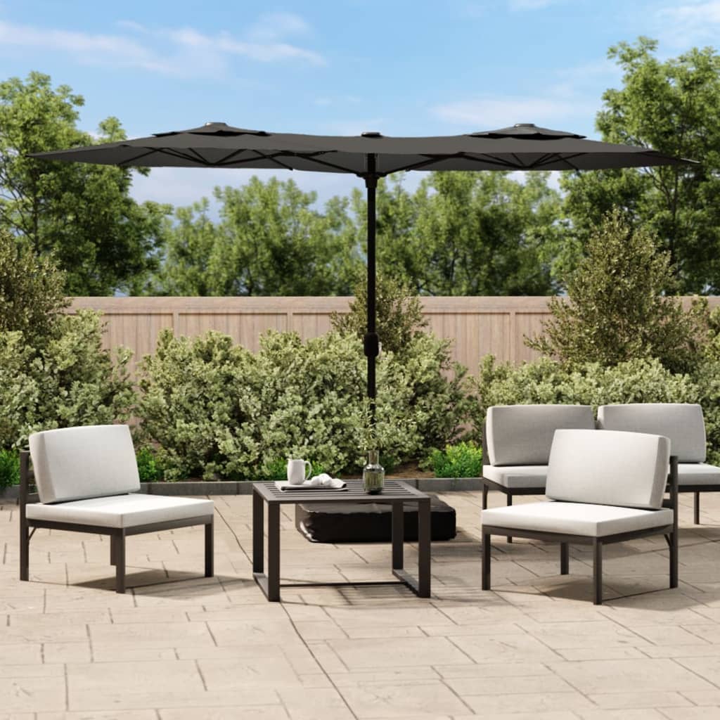 antracitszürke dupla tetős LED-es napernyő 316x145 cm