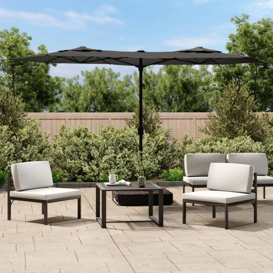 antracitszürke dupla tetős LED-es napernyő 316x145 cm