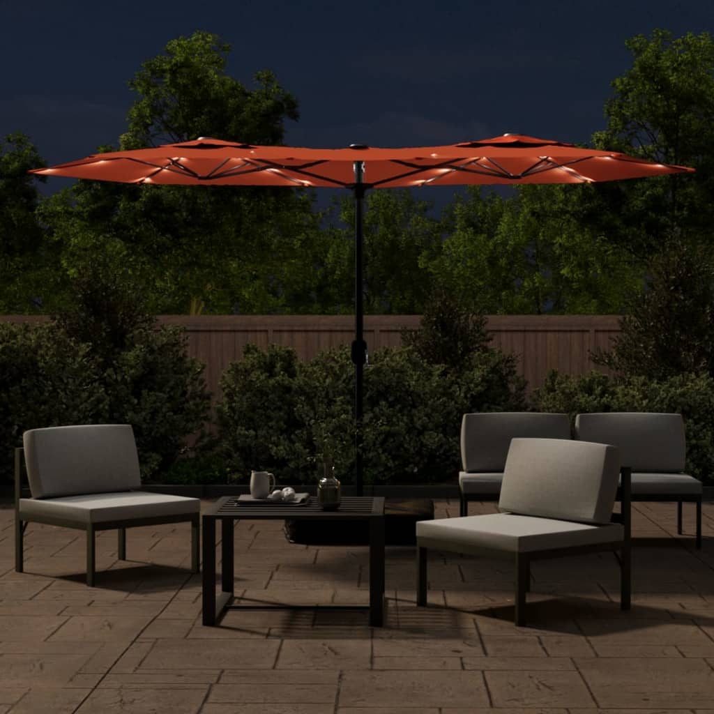 terrakotta dupla tetős LED-es napernyő 316x145 cm
