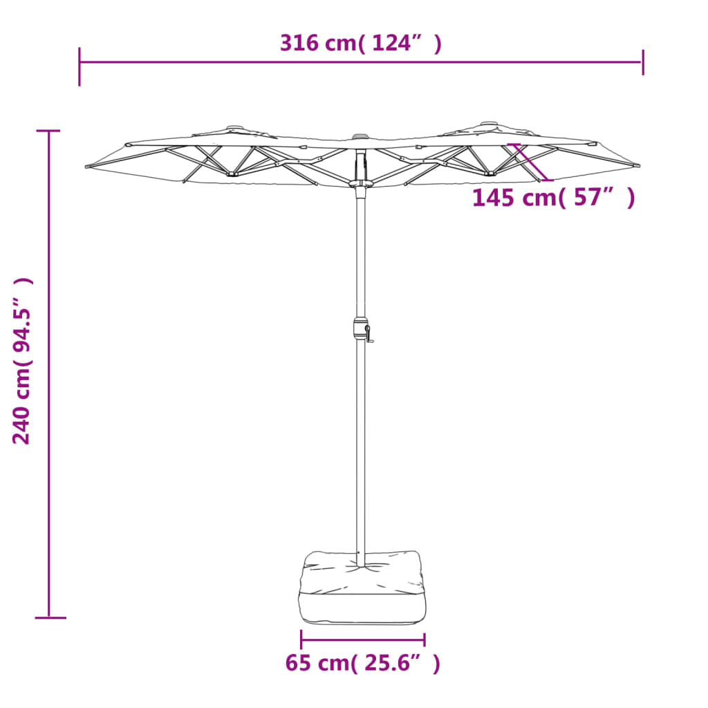 terrakotta dupla tetős LED-es napernyő 316x145 cm