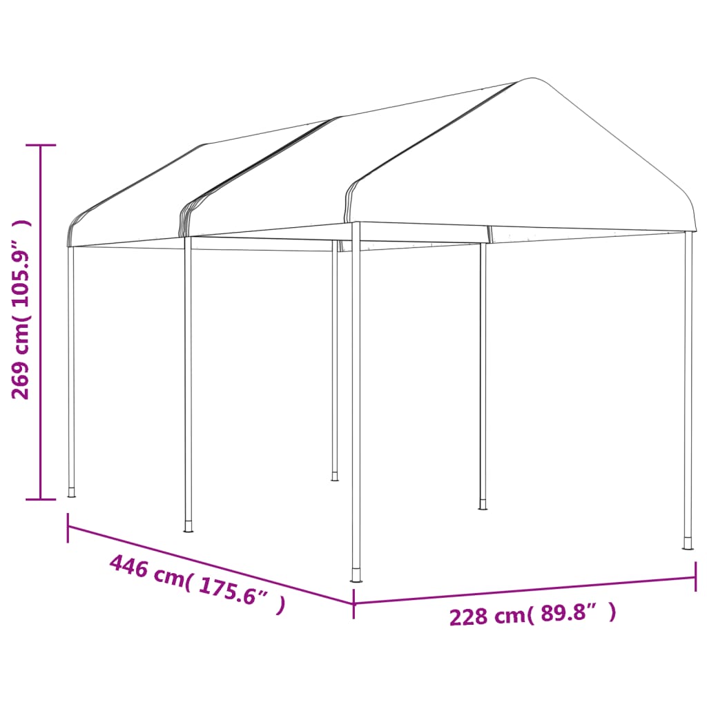 fehér polietilén pavilon tetővel 4,46 x 2,28 x 2,69 m