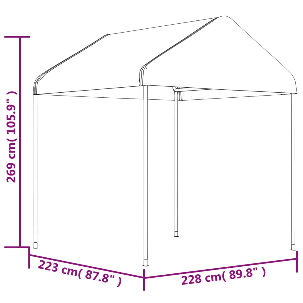 fehér polietilén pavilon tetővel 11,15 x 2,28 x 2,69 m