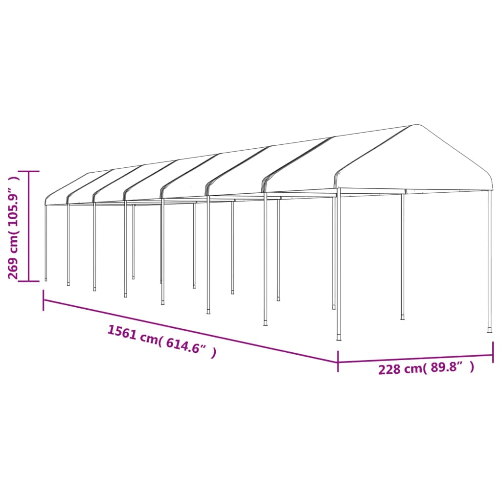 fehér polietilén pavilon tetővel 15,61 x 2,28 x 2,69 m