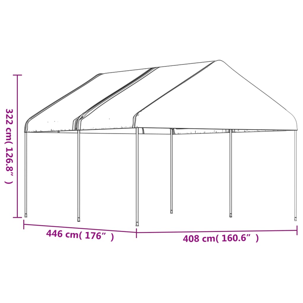 fehér polietilén pavilon tetővel 4,46 x 4,08 x 3,22 m