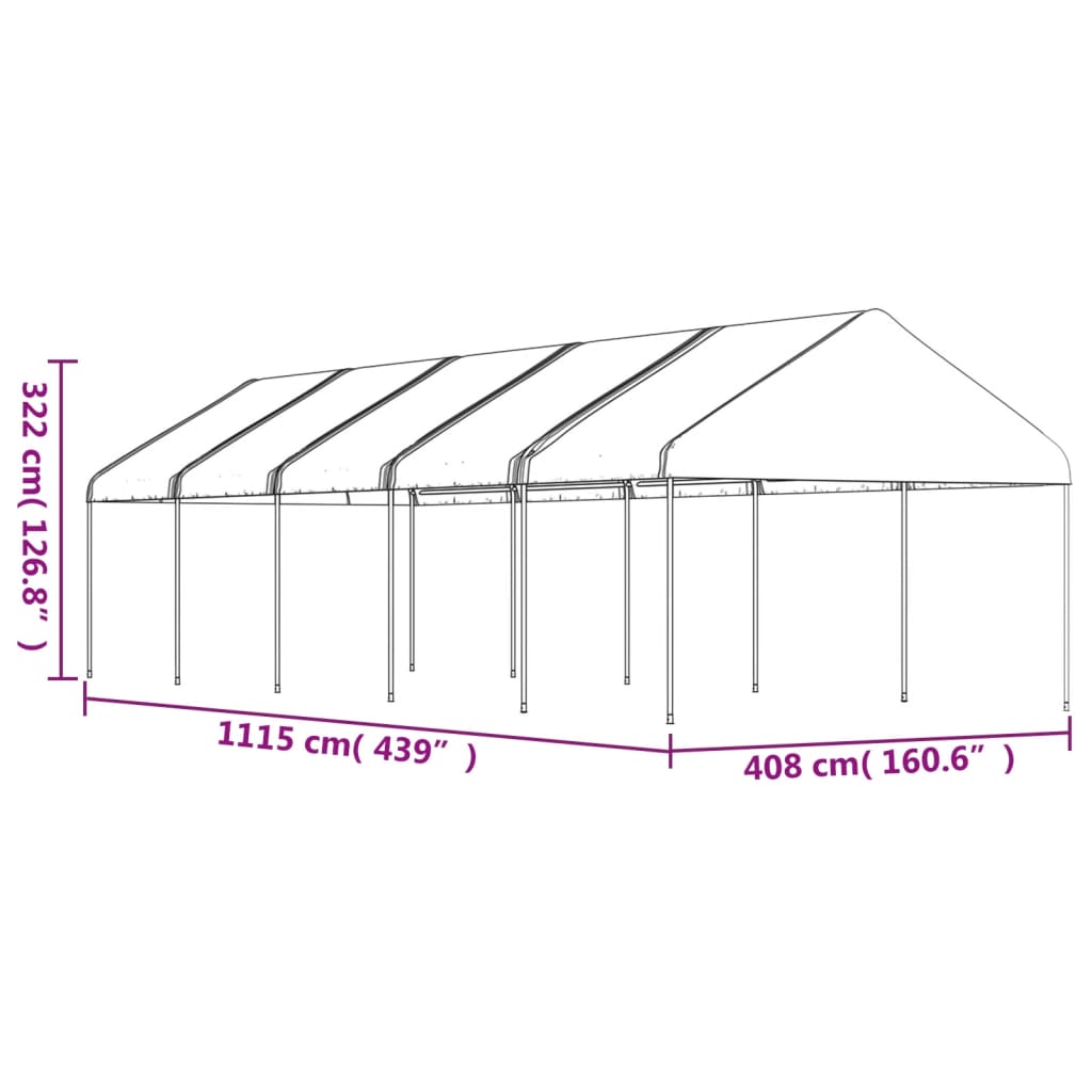 fehér polietilén pavilon tetővel 11,15 x 4,08 x 3,22 m