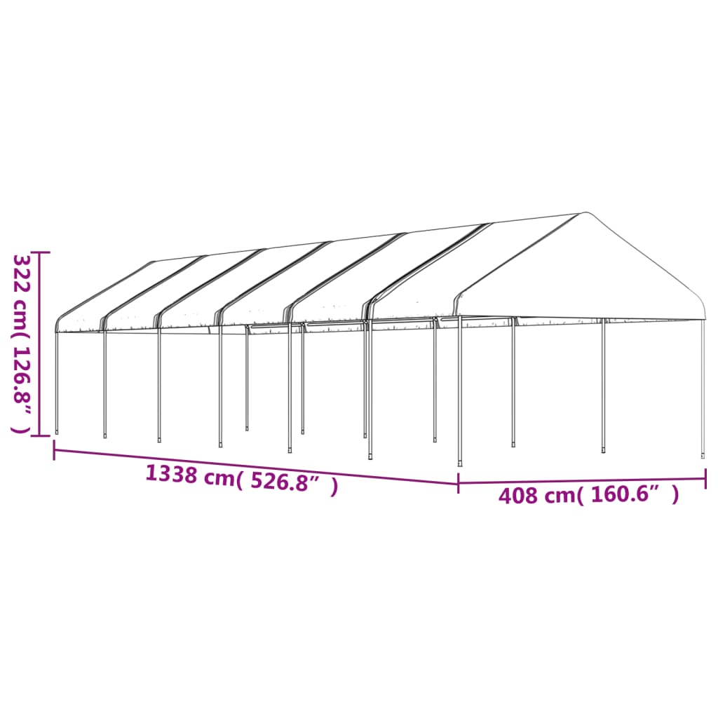 fehér polietilén pavilon tetővel 13,38 x 4,08 x 3,22 m
