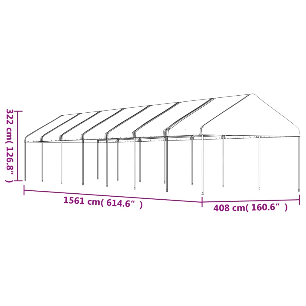 fehér polietilén pavilon tetővel 15,61 x 4,08 x 3,22 m