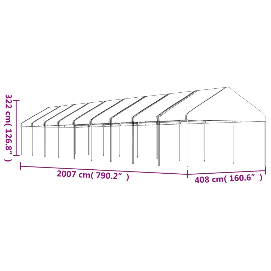 fehér polietilén pavilon tetővel 20,07 x 4,08 x 3,22 m