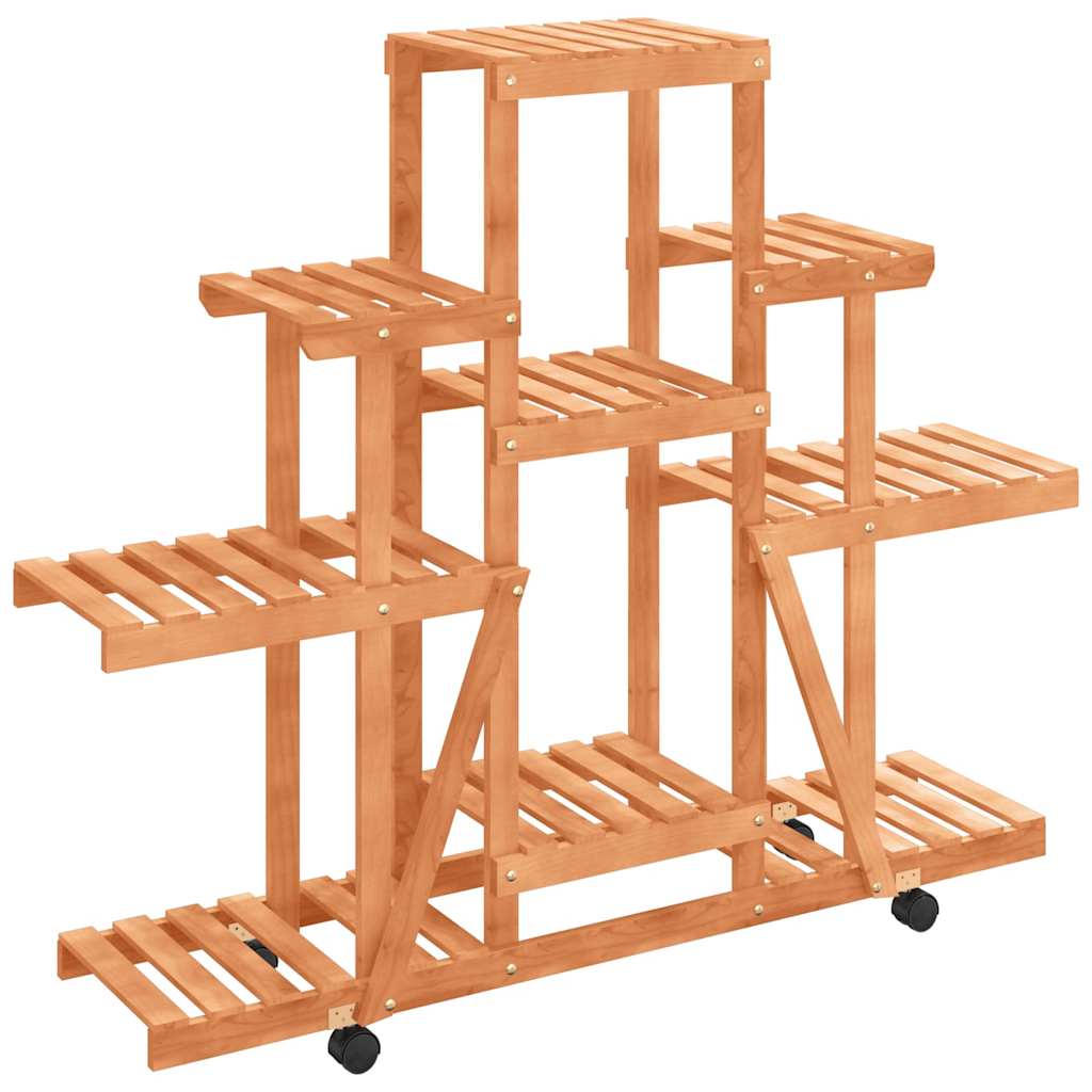 tömör fenyőfa virágtartó állvány kerekekkel 110 x 25 x 101 cm
