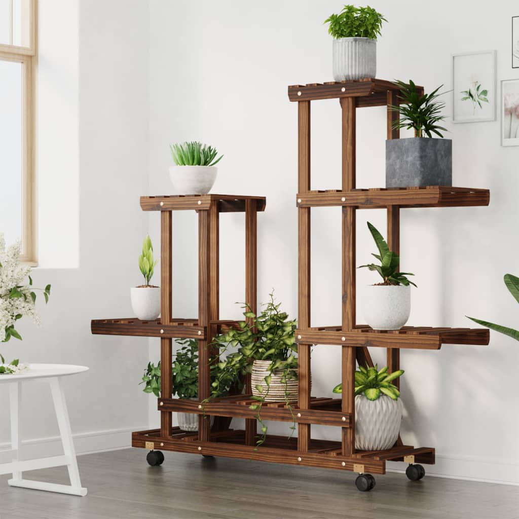 tömör fenyőfa virágtartó állvány kerekekkel 95 x 25 x 101 cm