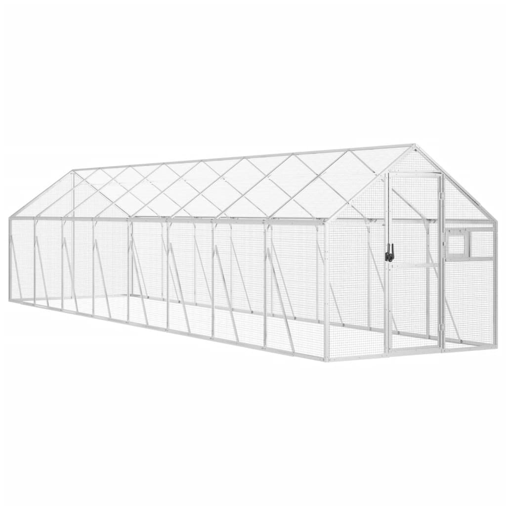 ezüstszínű alumínium madárház 1,79 x 8 x 1,85m
