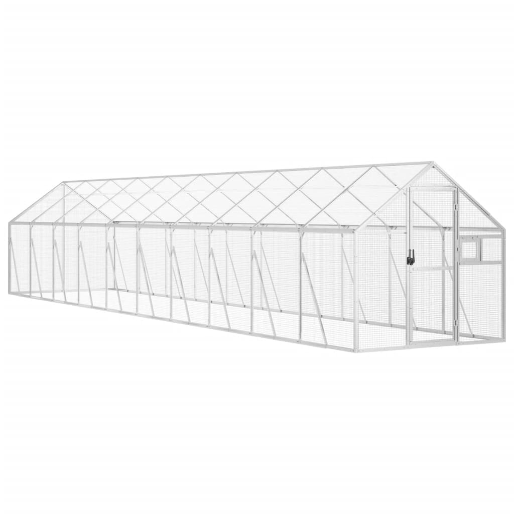 ezüstszínű alumínium madárház 1,79 x 10 x 1,85 m