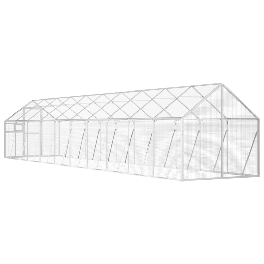 ezüstszínű alumínium madárház 1,79 x 10 x 1,85 m