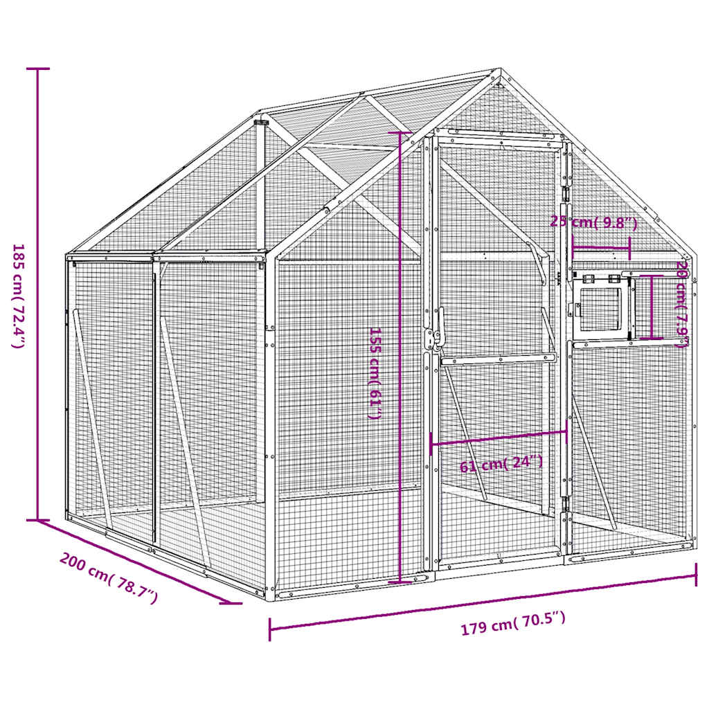 antracit alumínium madárház 1,79 x 2 x 1,85 m