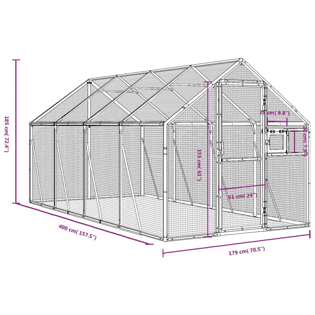 antracit alumínium madárház 1,79 x 4 x 1,85 m