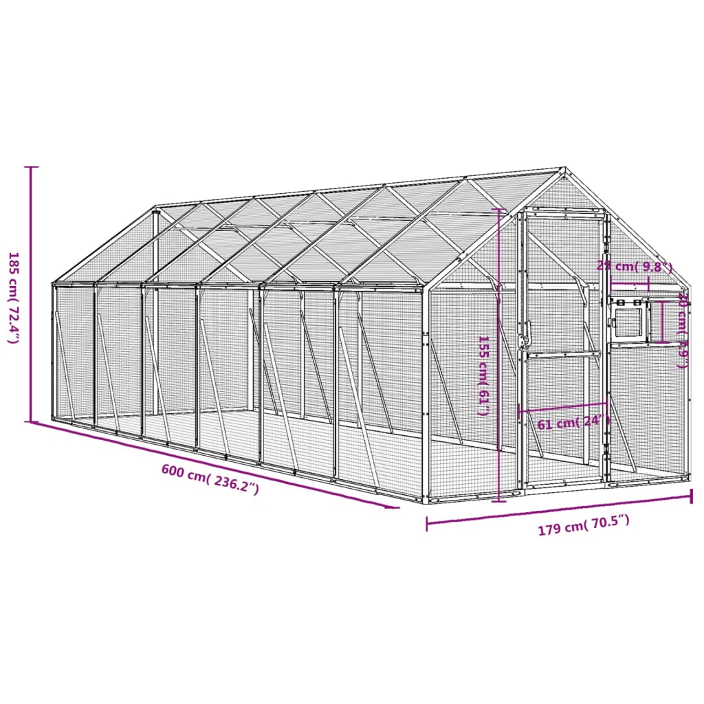 antracit alumínium madárház 1,79 x 6 x 1,85 m