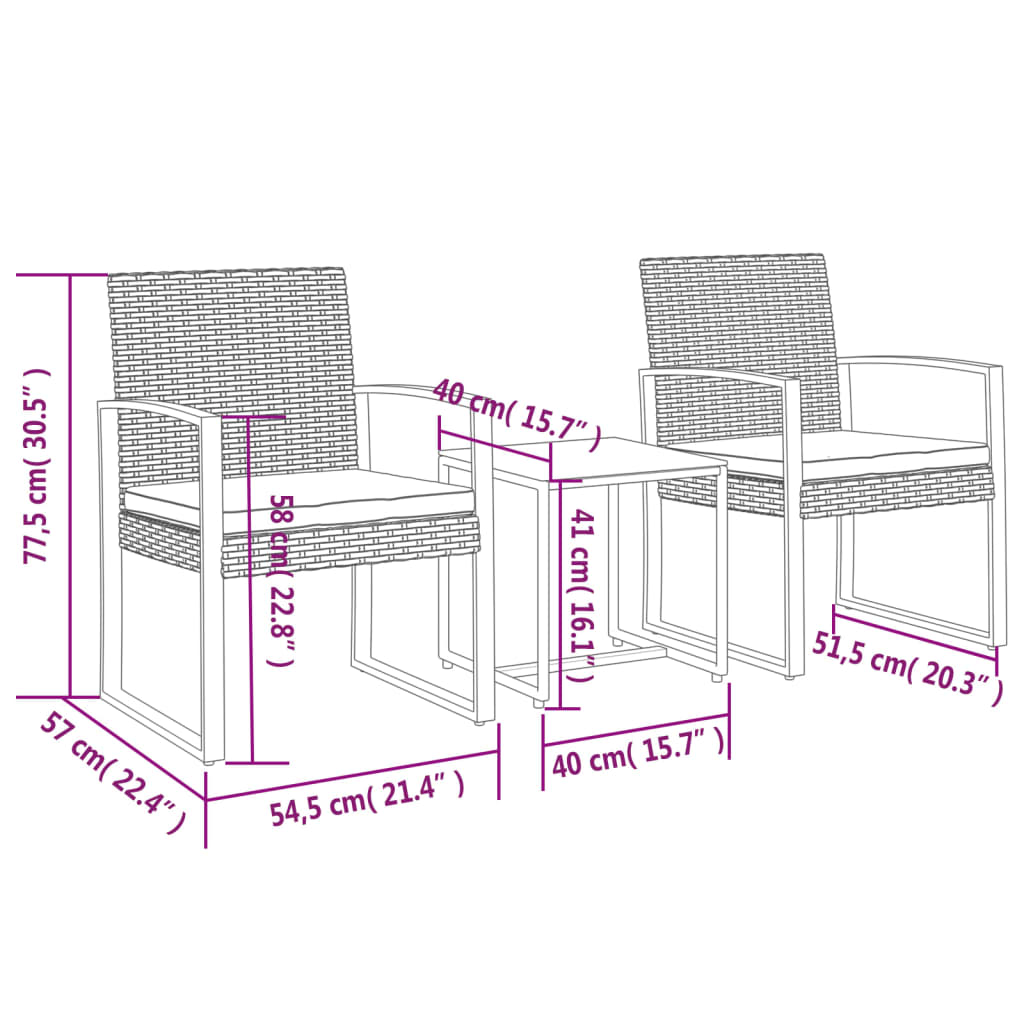 3 részes barna polyrattan kerti étkezőgarnitúra párnákkal