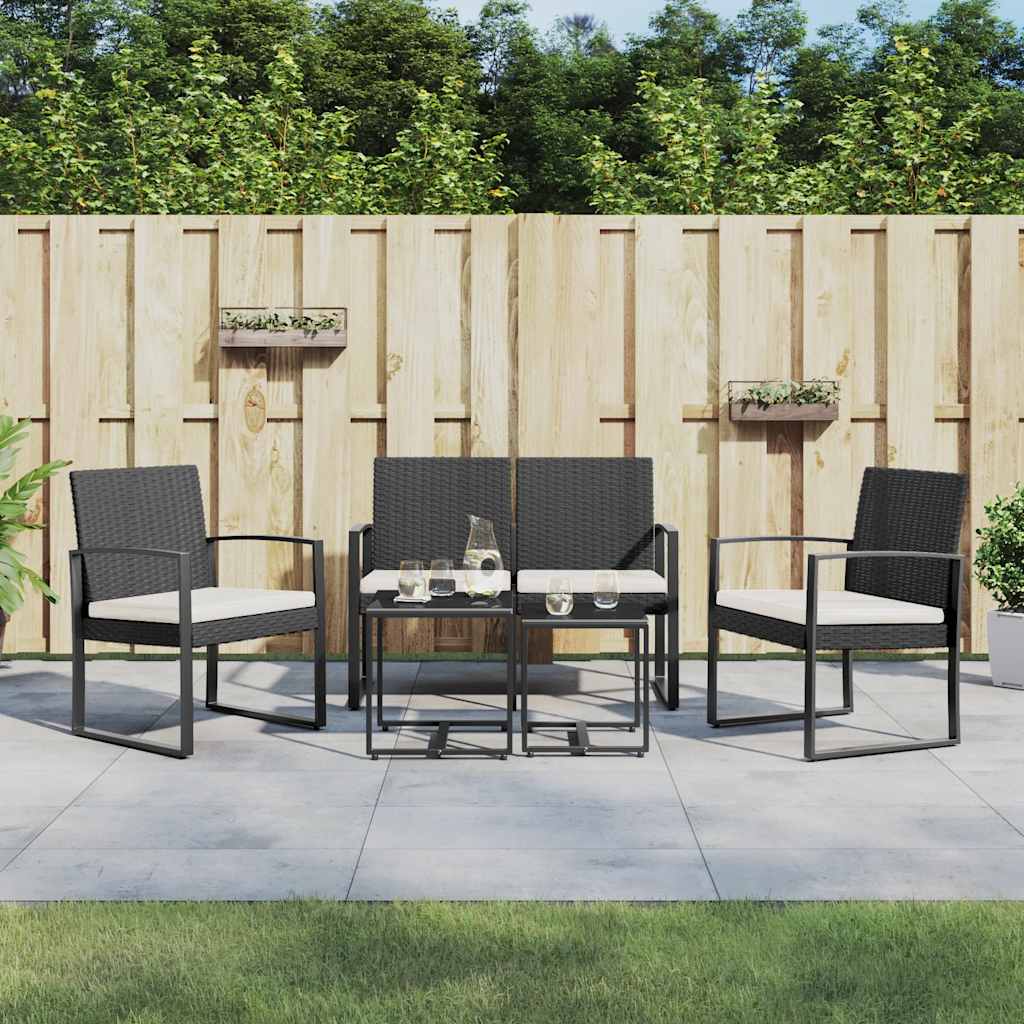 5 részes fekete polyrattan kerti étkezőgarnitúra párnákkal