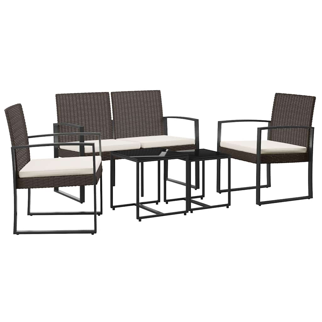 5 részes barna polyrattan kerti étkezőgarnitúra párnákkal