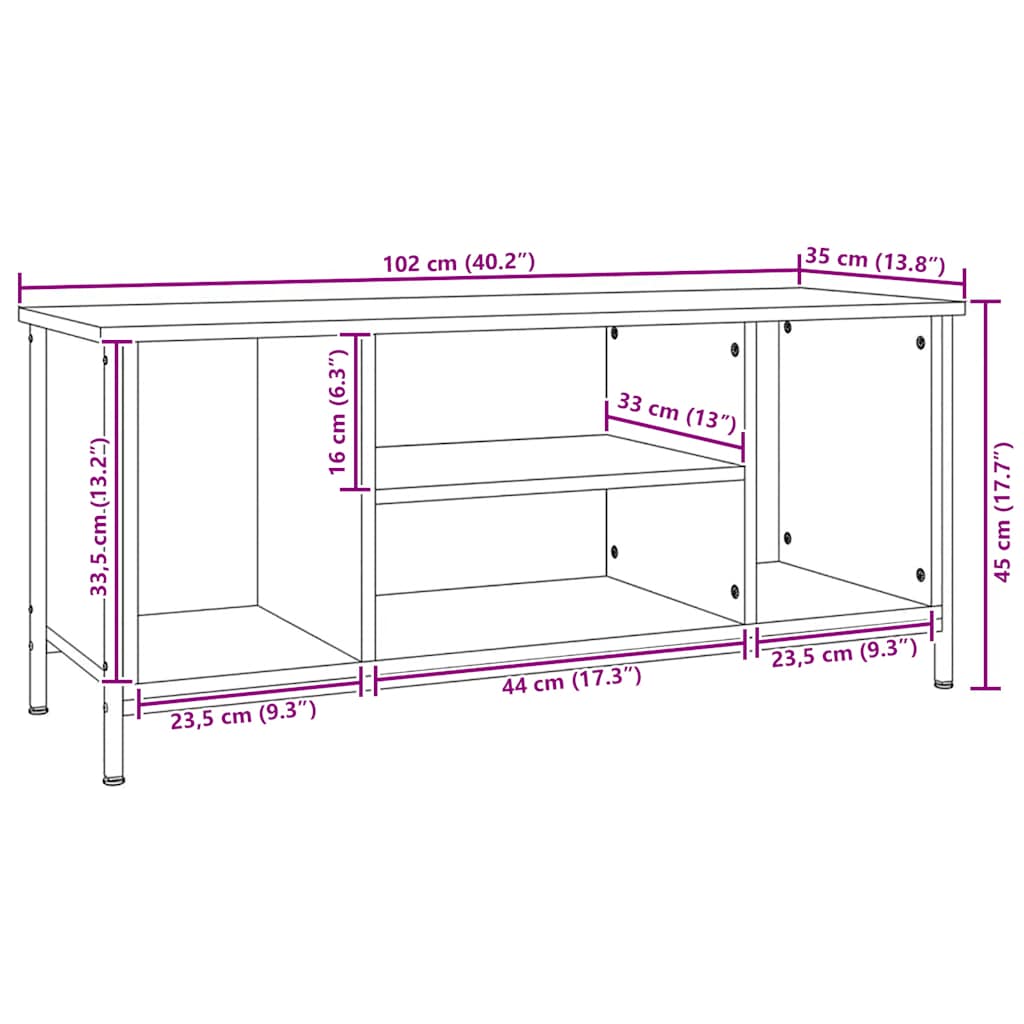 szürke sonoma színű szerelt fa TV-szekrény 102x35x45 cm