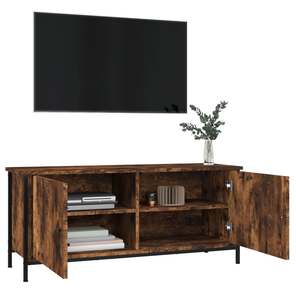 füstös tölgy színű szerelt fa TV-szekrény ajtókkal 102x35x45 cm