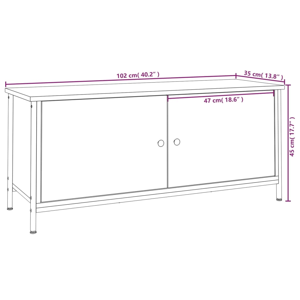 füstös tölgy színű szerelt fa TV-szekrény ajtókkal 102x35x45 cm