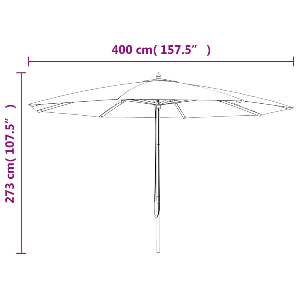 terrakotta színű kerti napernyő fa rúddal 400 x 273 cm