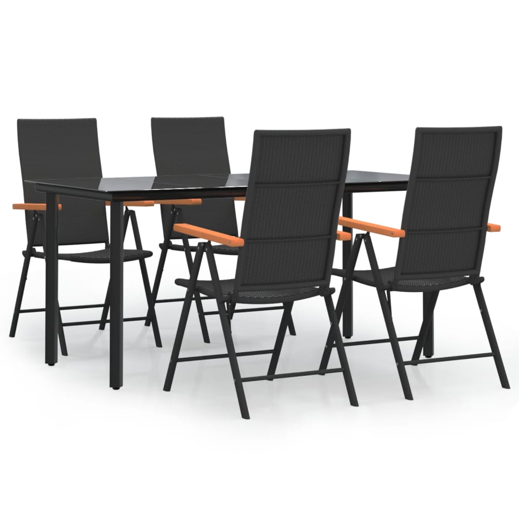 5 részes fekete és barna polyrattan kerti étkezőgarnitúra