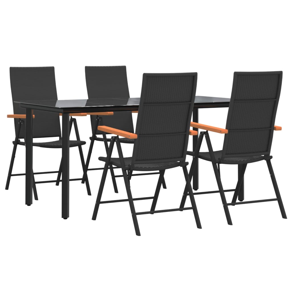 5 részes fekete és barna polyrattan kerti étkezőgarnitúra