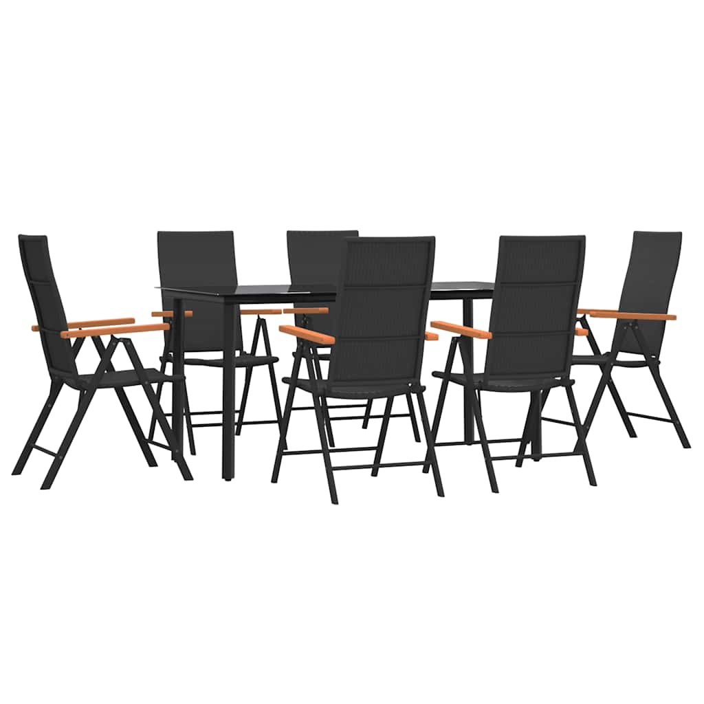 7 részes fekete-barna polyrattan kerti étkezőgarnitúra