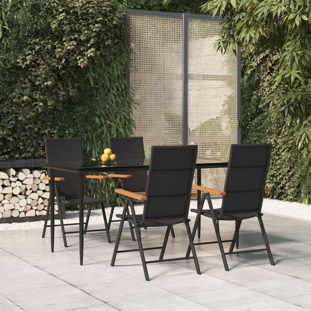 5 részes fekete és barna polyrattan kerti étkezőgarnitúra