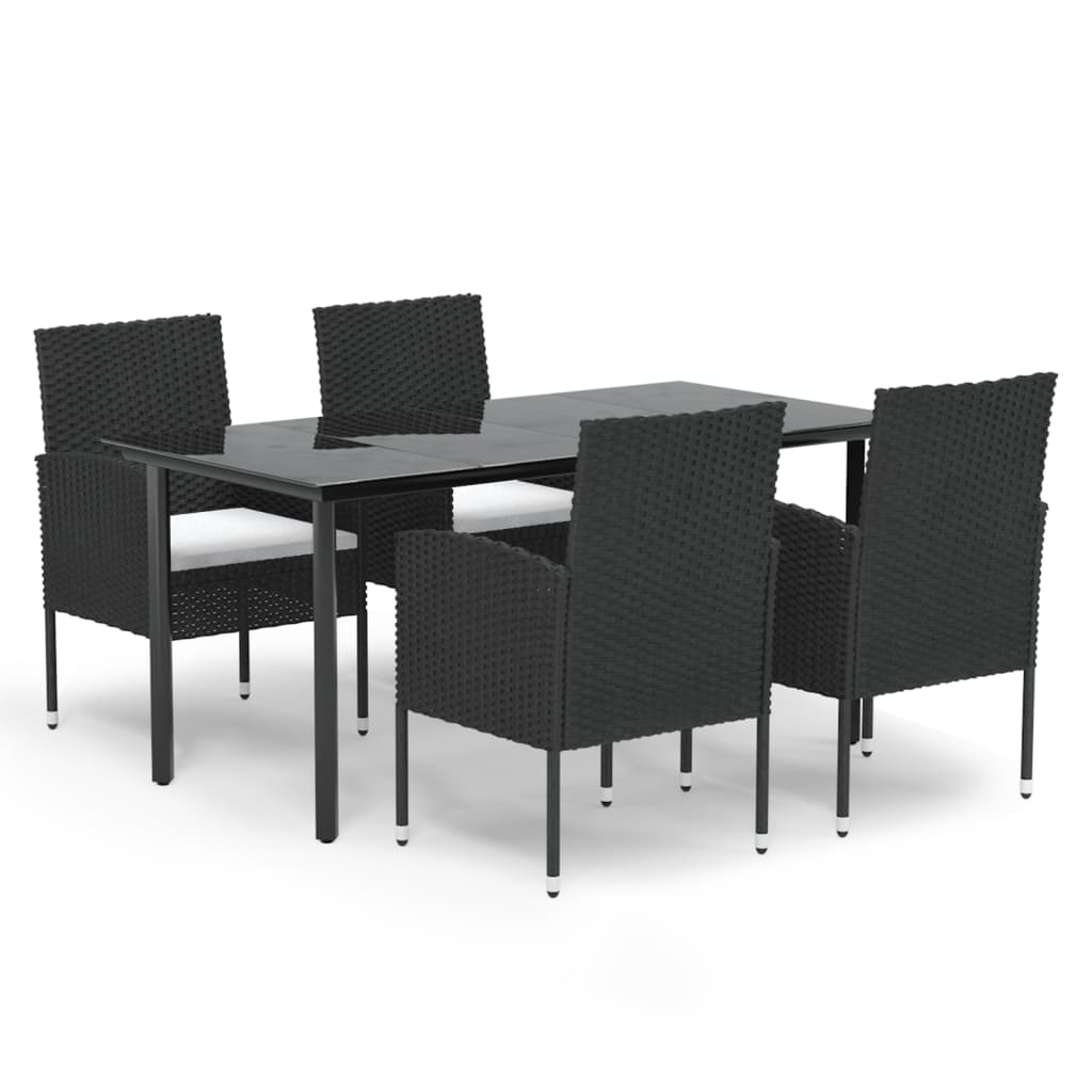 5 részes fekete polyrattan kerti étkezőgarnitúra párnákkal