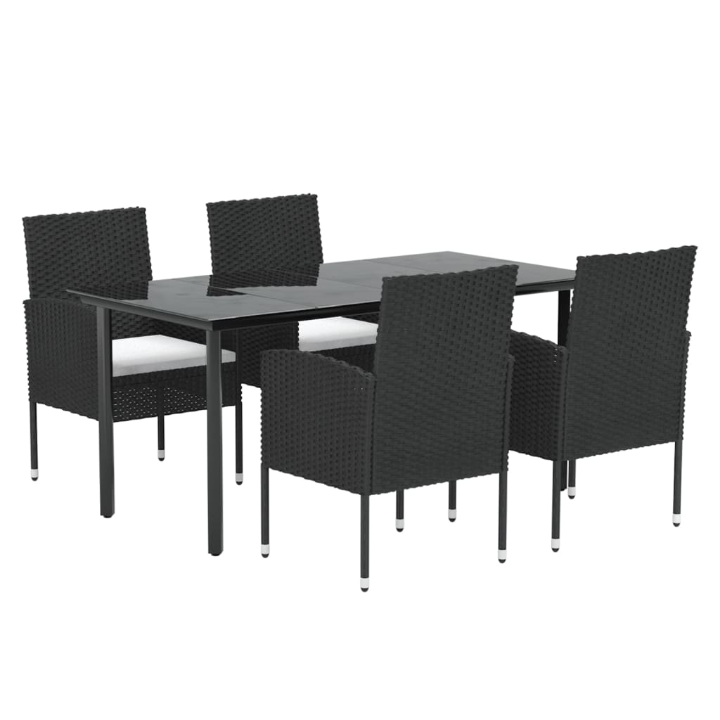 5 részes fekete polyrattan kerti étkezőgarnitúra párnákkal