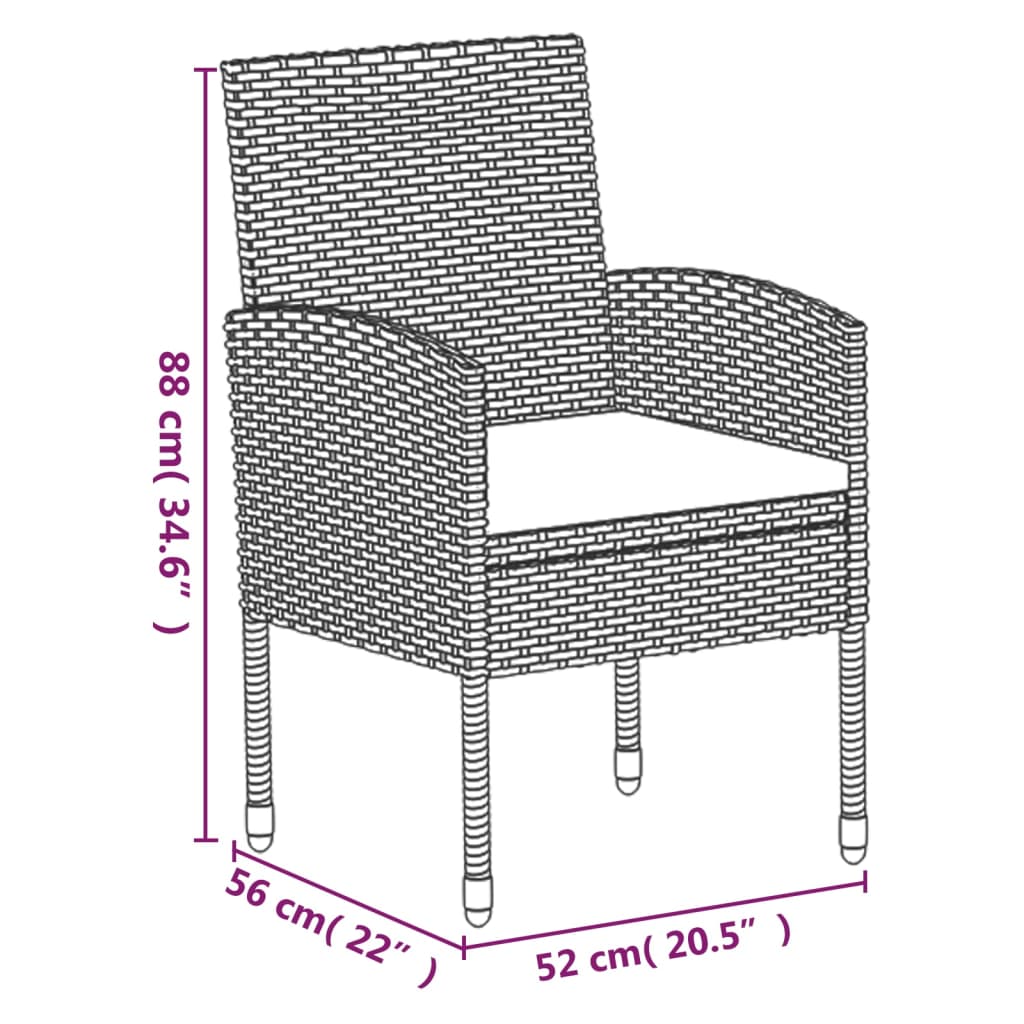 5 részes fekete polyrattan kerti étkezőgarnitúra párnákkal