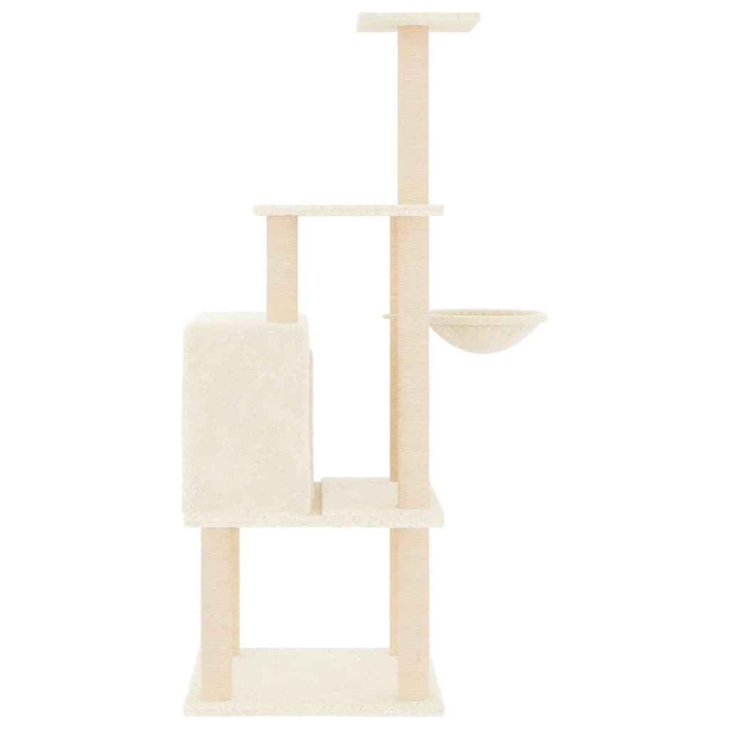 krémszínű macskabútor szizál kaparófákkal 132 cm