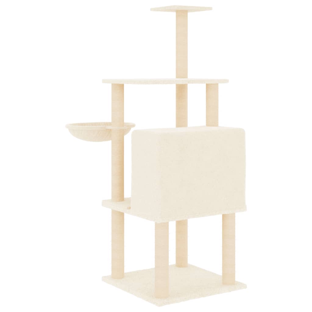 krémszínű macskabútor szizál kaparófákkal 132 cm