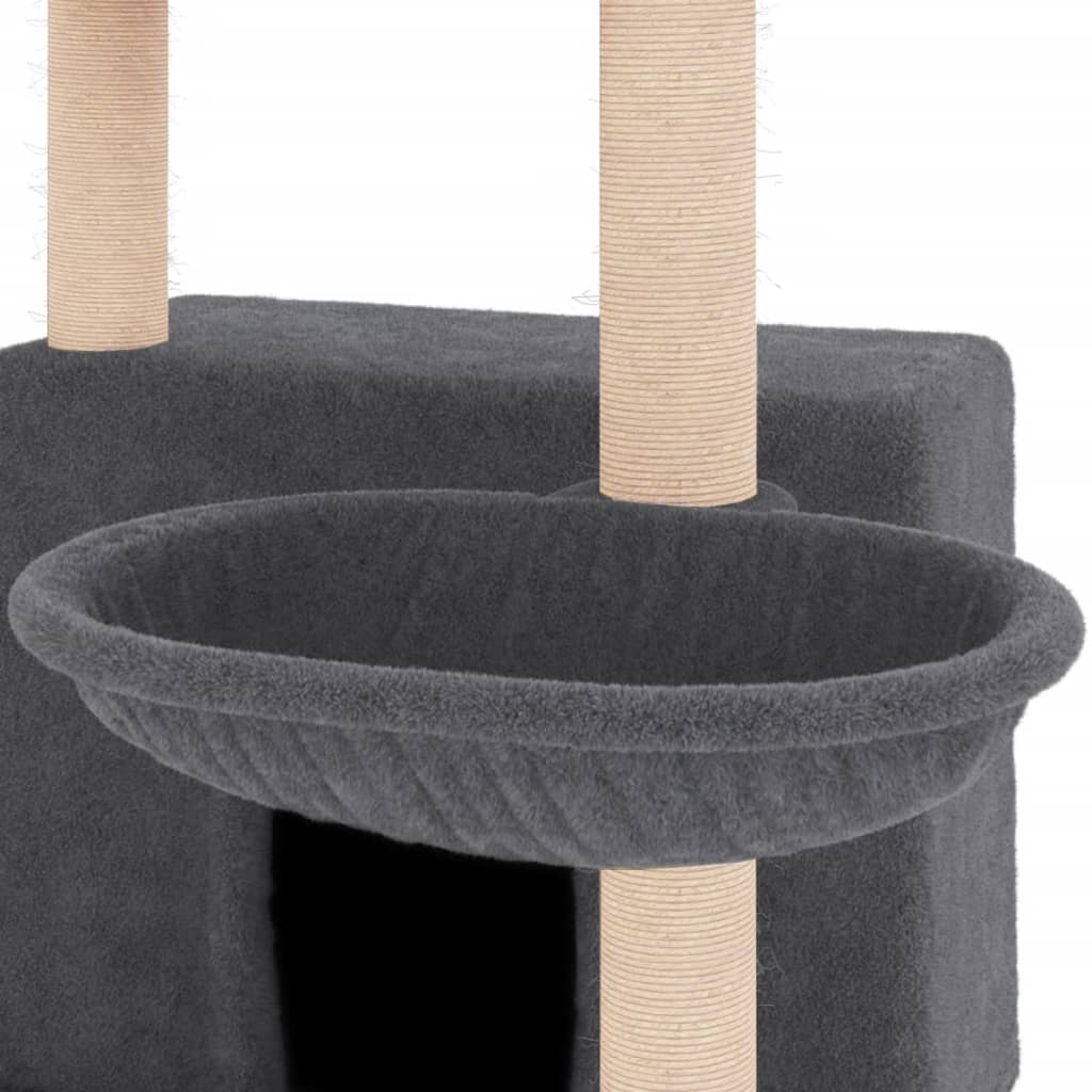 sötétszürke macskabútor szizál kaparófákkal 132 cm