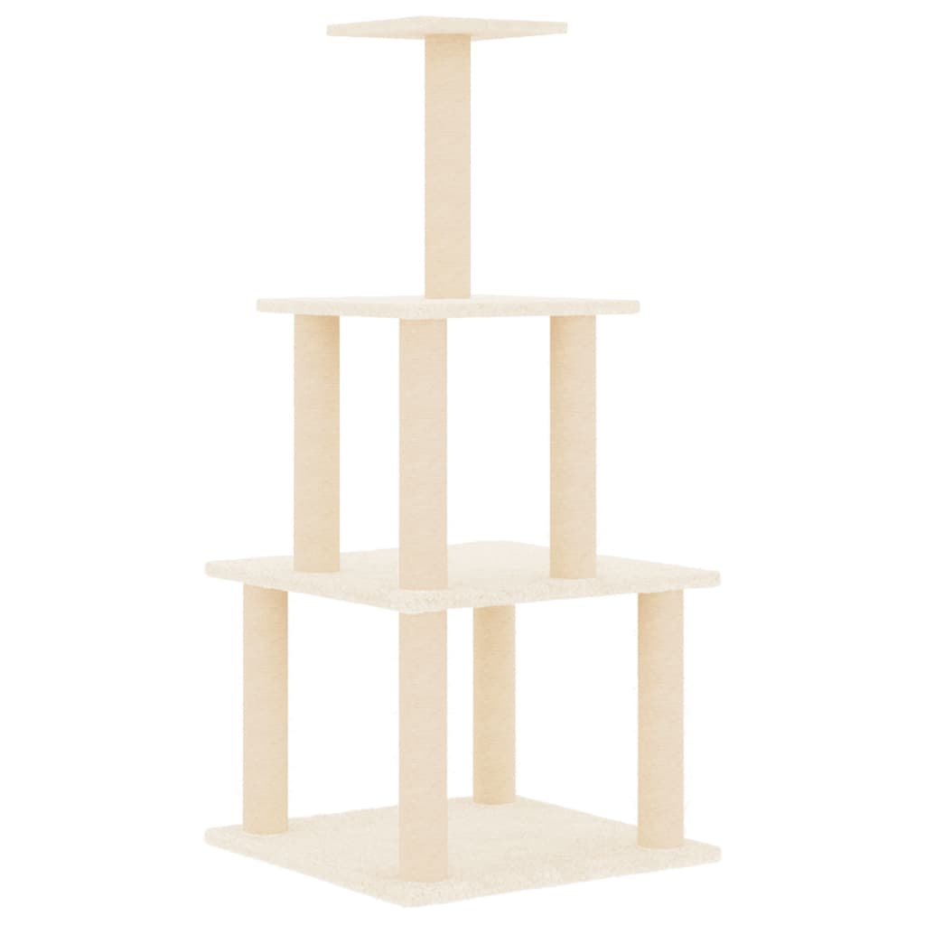 krémszínű macskabútor szizál kaparófákkal 111 cm