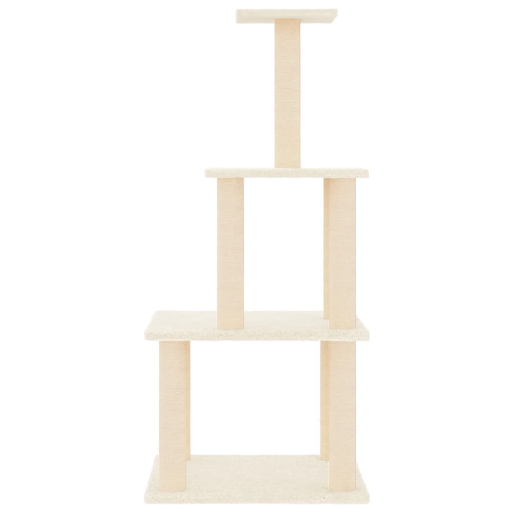 krémszínű macskabútor szizál kaparófákkal 111 cm