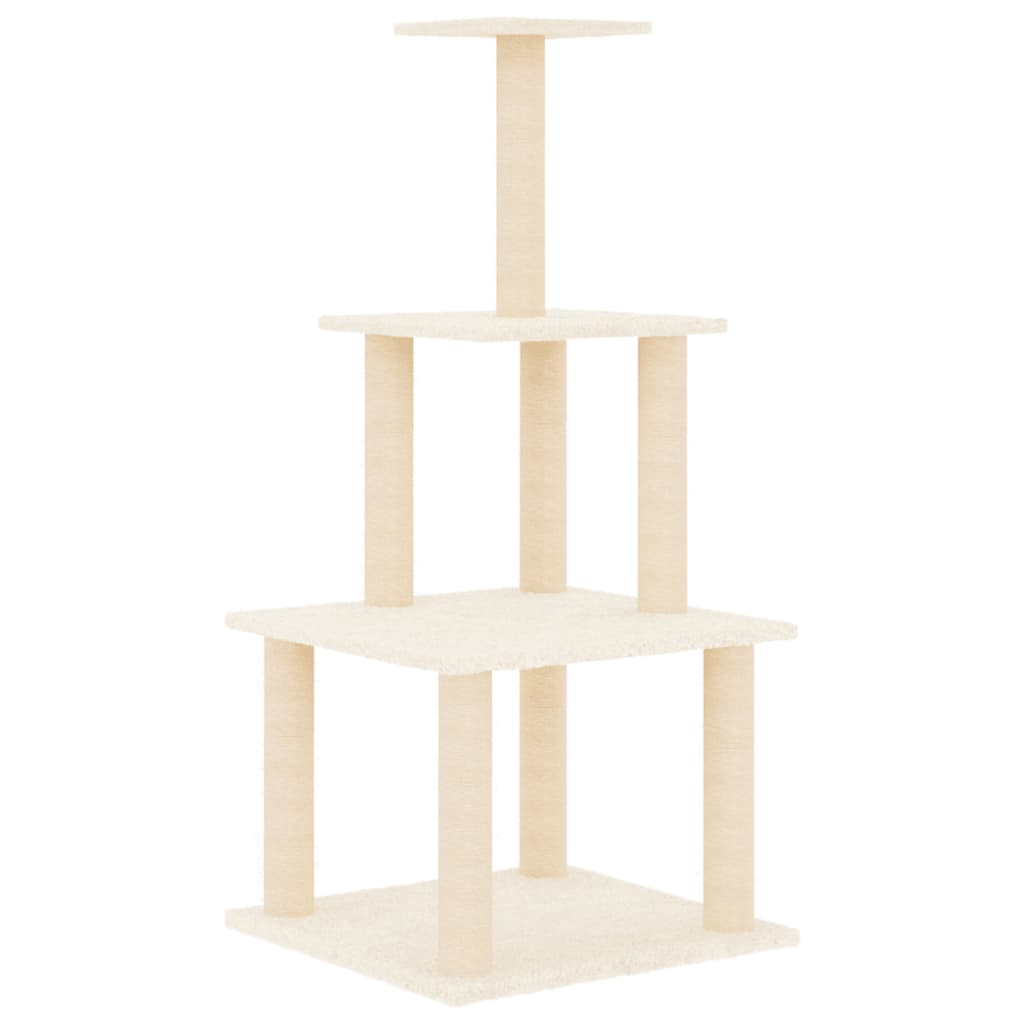krémszínű macskabútor szizál kaparófákkal 111 cm