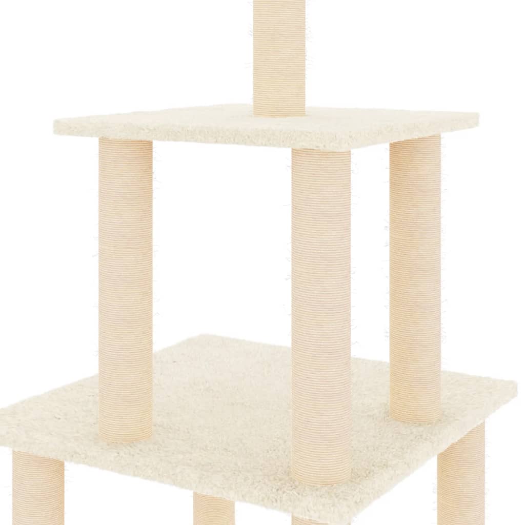 krémszínű macskabútor szizál kaparófákkal 111 cm